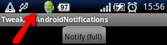 A space is visible between 2 icons of the notification bar